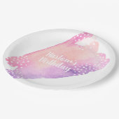 鮮やかなピンクとパープルの水彩画 ペーパープレート (アングル)