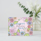 鮮やかなピンクとパープルの花が咲き誇る母の日 ポストカード (スタンド正面)