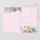 鮮やかなピンクとパープルの花が咲き誇る母の日 ポストカード (裏面)