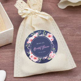 鮮やかなピンクとパープルの花のネオン結婚前お祝い ラウンドシール