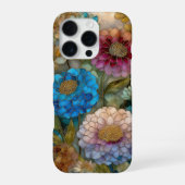 鮮やかなピンクとブルーのステンドグラス フラワー iPhoneケース (裏面)