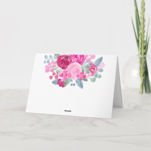鮮やかなピンクとプラムの花の水彩画 ブライダルシャワー サンキューカード (裏面)