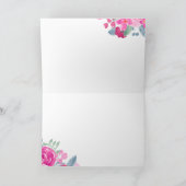 鮮やかなピンクとプラムの花の水彩画 ブライダルシャワー サンキューカード (内部)