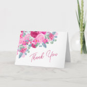 鮮やかなピンクとプラムの花の水彩画 ブライダルシャワー サンキューカード (正面)