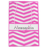 鮮やかなピンクと白いシボストライプのロン ミディアムペーパーバッグ (正面)