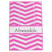 鮮やかなピンクと白いシボストライプのロン ミディアムペーパーバッグ (裏面)