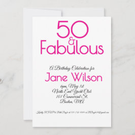 鮮やかなピンクと白の50歳の誕生日招待状 招待状