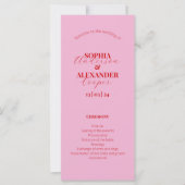 鮮やかなピンクと赤のミニマル結婚式 プログラム (正面)