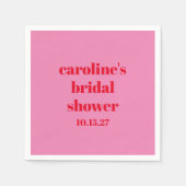 鮮やかなピンクと赤のモダンで楽しいオリジナル ブライダルシャワー スタンダードカクテルナプキン (正面)