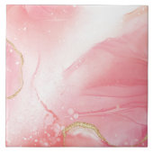 鮮やかなピンクと金ゴールド水彩大理石 タイル (正面)