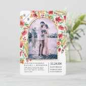 鮮やかなピンクと黄色の花のアーチの写真ウェディング 招待状 (スタンド正面)