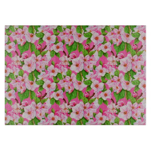 鮮やかなピンクのさくらんぼ花切り盤 カッティングボード (正面)