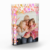 鮮やかなピンクのオレンジ色の水彩野花おばあちゃん フォトブロック (左)