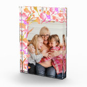 鮮やかなピンクのオレンジ色の水彩野花おばあちゃん フォトブロック (右)