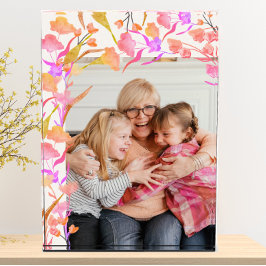 鮮やかなピンクのオレンジ色の水彩野花おばあちゃん フォトブロック