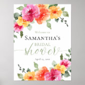鮮やかなピンクのオレンジ色の牡丹ブライダルシャワーへようこそ ポスター (正面)