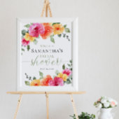 鮮やかなピンクのオレンジ色の牡丹ブライダルシャワーへようこそ ポスター