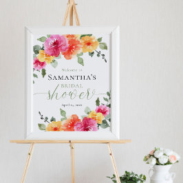 鮮やかなピンクのオレンジ色の牡丹ブライダルシャワーへようこそ ポスター