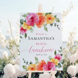 鮮やかなピンクのオレンジ色の牡丹ブライダルランチ歓迎 ポスター