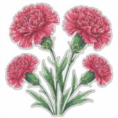 鮮やかなピンクのカーネーションと緑の茎 シール (正面)