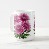 鮮やかなピンクのキクの花 コーヒーマグカップ (正面左)