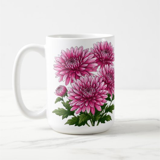 鮮やかなピンクのキクの花 コーヒーマグカップ (左)