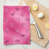 鮮やかなピンクのグラムスパークリダイヤモンド キッチンタオル (四つ折り)