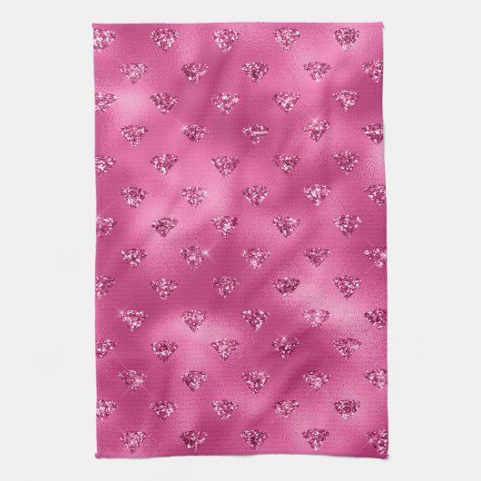 鮮やかなピンクのグラムスパークリダイヤモンド キッチンタオル (縦)