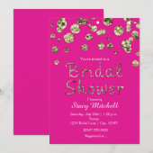 鮮やかなピンクのゴールドグリッターのウェディングシャワー招待状 招待状 (正面/裏面)
