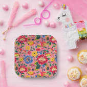 鮮やかなピンクのシノワズリーの花 ペーパープレート (パーティー)