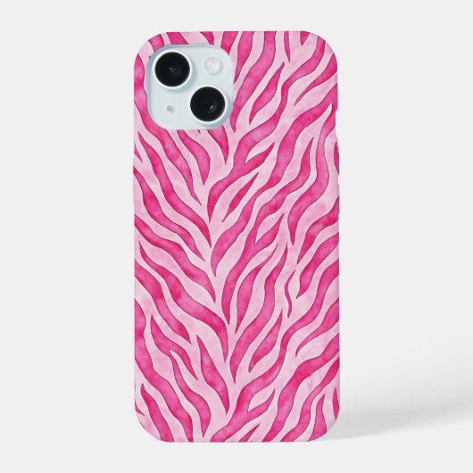 鮮やかなピンクのシマウマ柄 iPhone 15ケース (裏面)