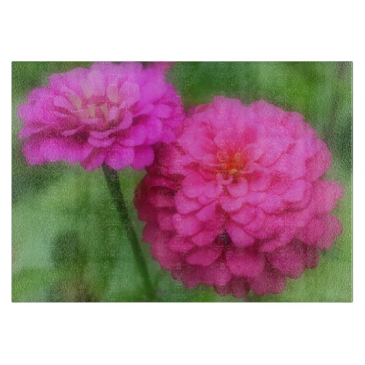 鮮やかなピンクのジニアの花 カッティングボード (正面)