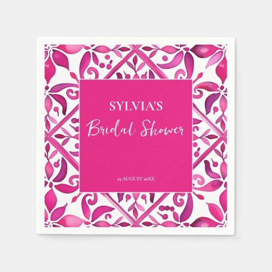 鮮やかなピンクのスペイン風タレヴェラ メキシコの結婚前祝賀会 スタンダードカクテルナプキン (正面)