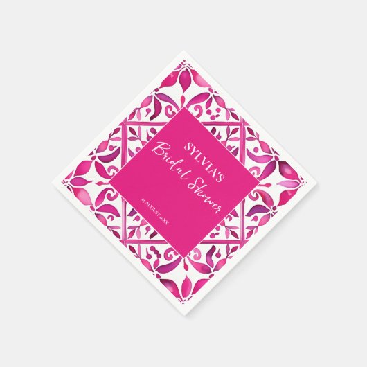 鮮やかなピンクのスペイン風タレヴェラ メキシコの結婚前祝賀会 スタンダードカクテルナプキン (角)