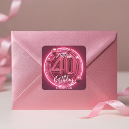 鮮やかなピンクのネオン40歳誕生日パーティー スクエアシール