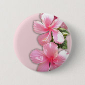 鮮やかなピンクのハワイアンハイビスカスフラワー 缶バッジ (正面)