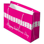 鮮やかなピンクのハートアクセント ラージペーパーバッグ (正面アングル)