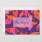 鮮やかなピンクのハートパターンビジネス サンキューカード (正面)