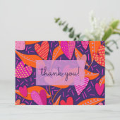 鮮やかなピンクのハートパターンビジネス サンキューカード (スタンド正面)