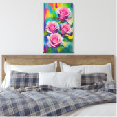 鮮やかなピンクのバラモダンズデジタルオイルペインティングアート キャンバスプリント (インサイチュ (寝室))