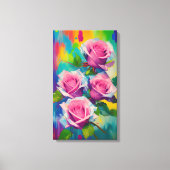 鮮やかなピンクのバラモダンズデジタルオイルペインティングアート キャンバスプリント (正面)