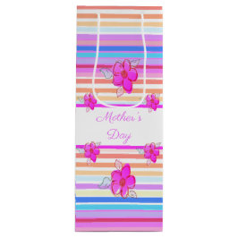 鮮やかなピンクのフローラアクセント ワインギフトバッグ