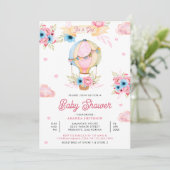 鮮やかなピンクのフローラホットエアバルーンガールベビーシャワー 招待状 (スタンド正面)
