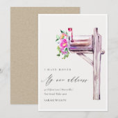 鮮やかなピンクのフローラメールボックス移動カード サンキューカード (正面/裏面)