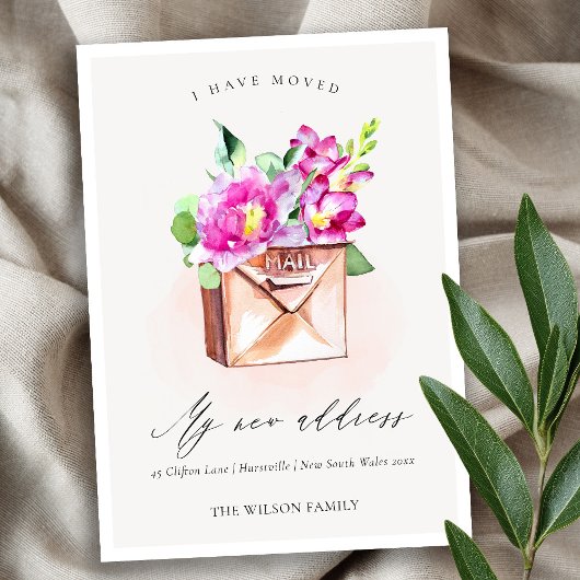 鮮やかなピンクのフローラメールボックス移動カード サンキューカード