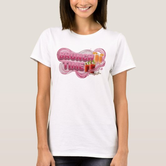 鮮やかなピンクのブランチタイム3Dテキストアート Tシャツ (正面)