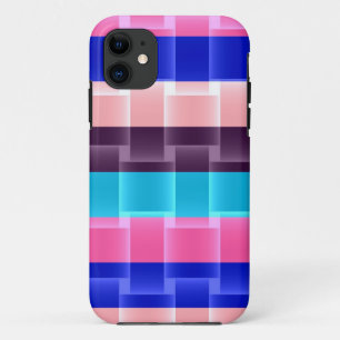 鮮やかなピンクのブルーパープルアクアストライプパタン iPhone 11 ケース