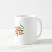 鮮やかなピンクのユリの花が咲き続けるインスピレーション コーヒーマグカップ (正面右)