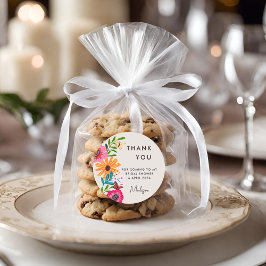 鮮やかなピンクのワイルドフラワー ブライダルシャワーのお礼 ラウンドシール