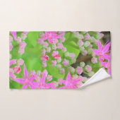 鮮やかなピンクの多肉植物セダムと緑の肉厚な葉 バスタオルセット (ハンドタオル)